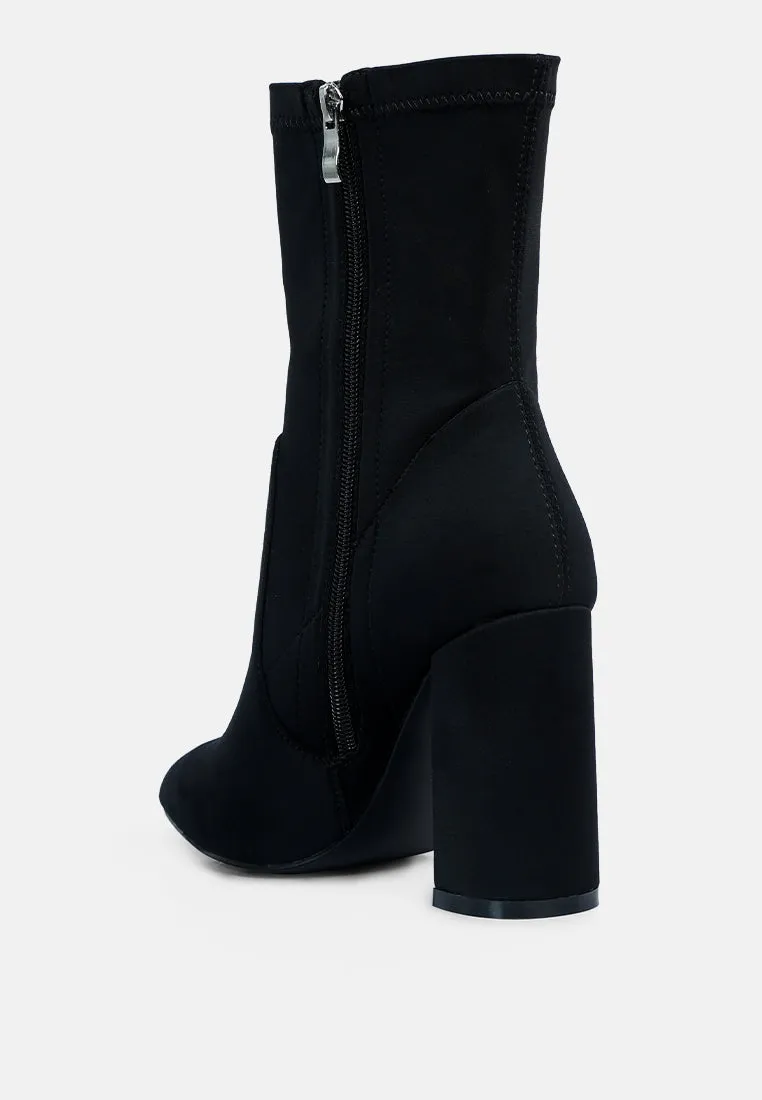 Ankle Lycra Block Heeled Boots