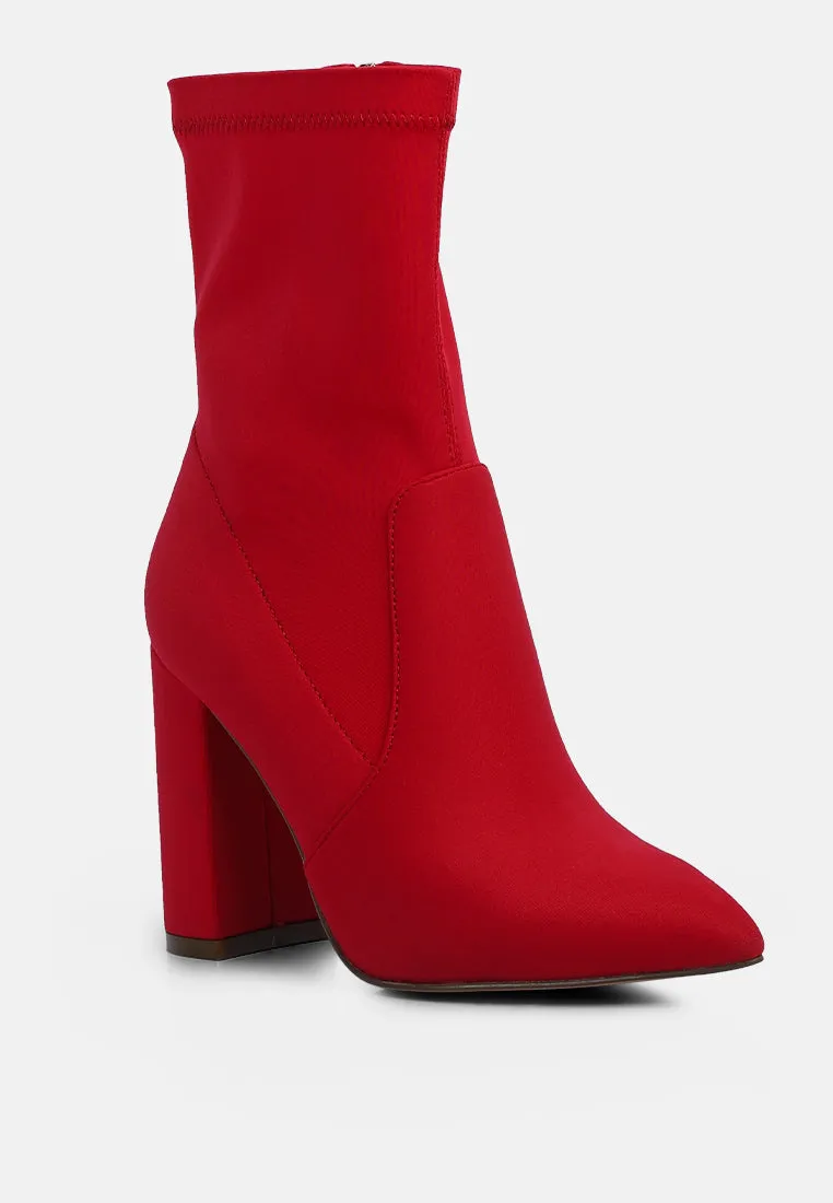 Ankle Lycra Block Heeled Boots