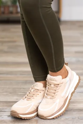 Beige and Cream Colorblock Platform Sneakers