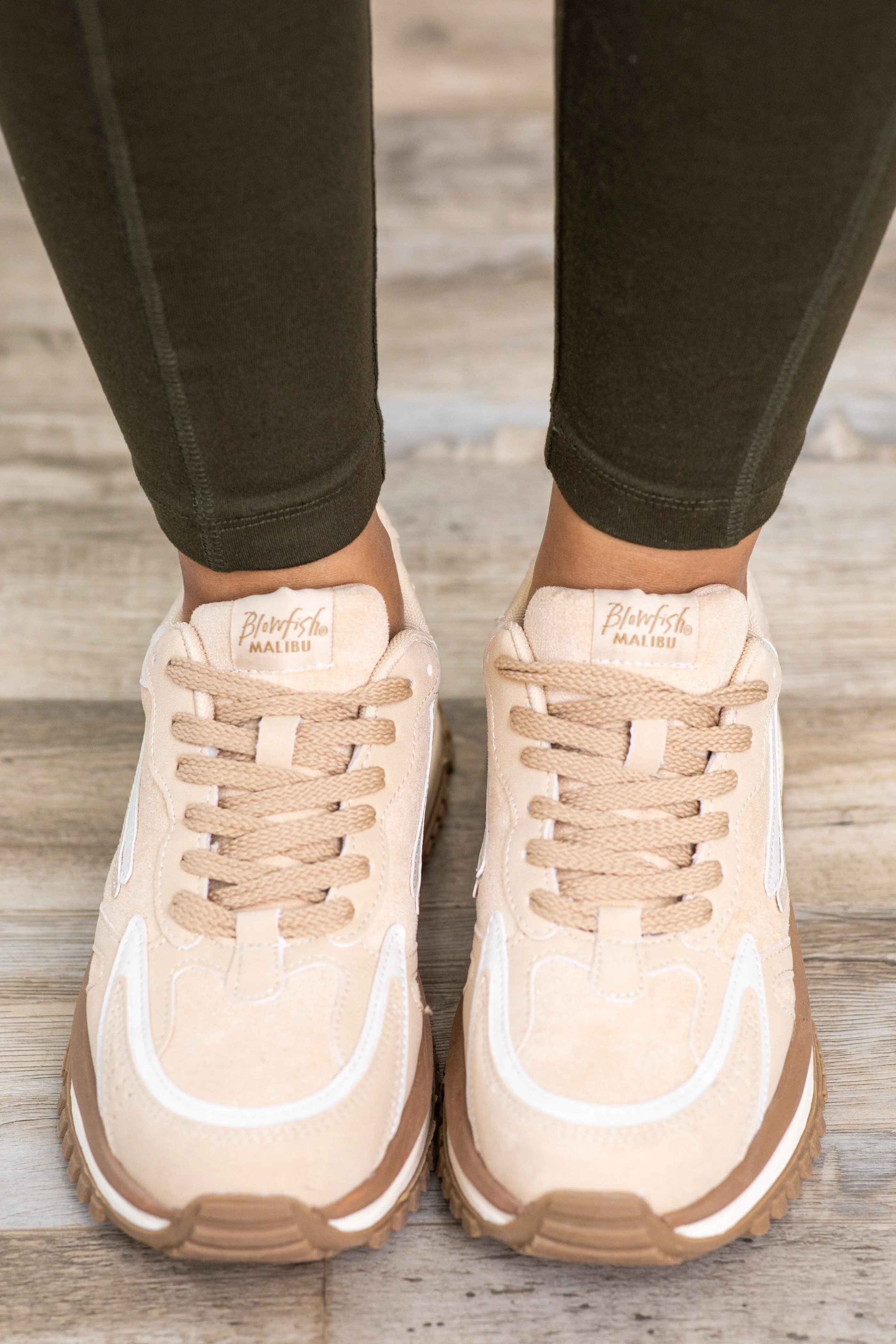 Beige and Cream Colorblock Platform Sneakers