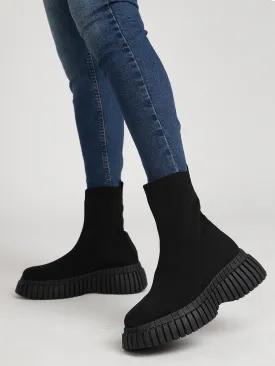 Black Knitted High-End-Fashion Stylish Ankle Boots (TC-RS3671-BLK)