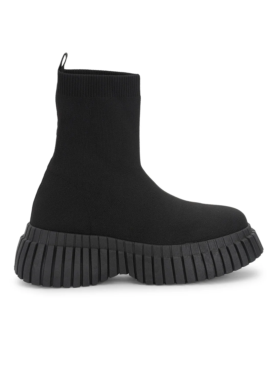 Black Knitted High-End-Fashion Stylish Ankle Boots (TC-RS3671-BLK)