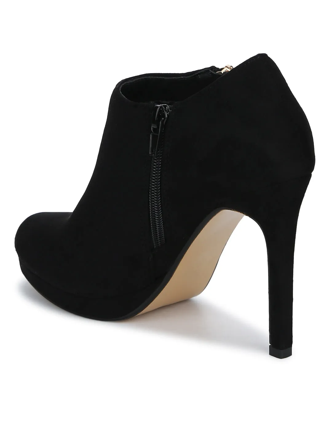 Black Micro Side Zipper Stiletto Ankle Boots