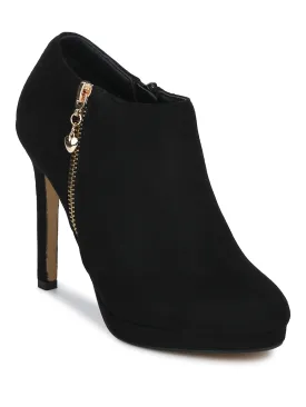 Black Micro Side Zipper Stiletto Ankle Boots