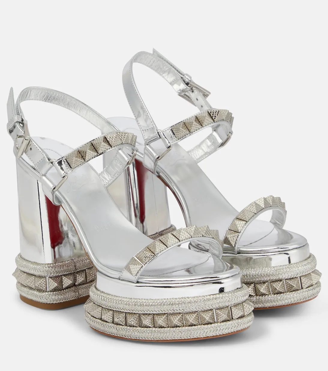 Christian Louboutin leather Superaclou platform sandals, silver