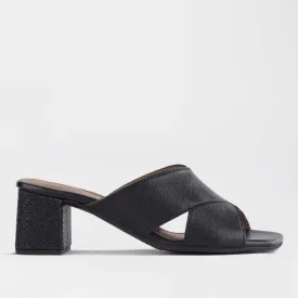 Crisscross Block Heel Mule Sandal in Black - 12738