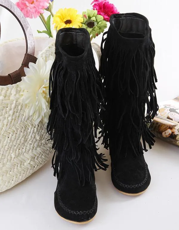 Flat tassels casual women s shoes in the tube female boots large size 40-43 yards