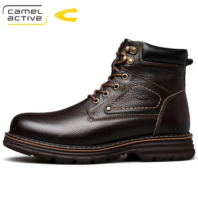 High quality Men's Genuine cow leather Martins Boots brown Platform Shoes Real wool warm inner lining Boots