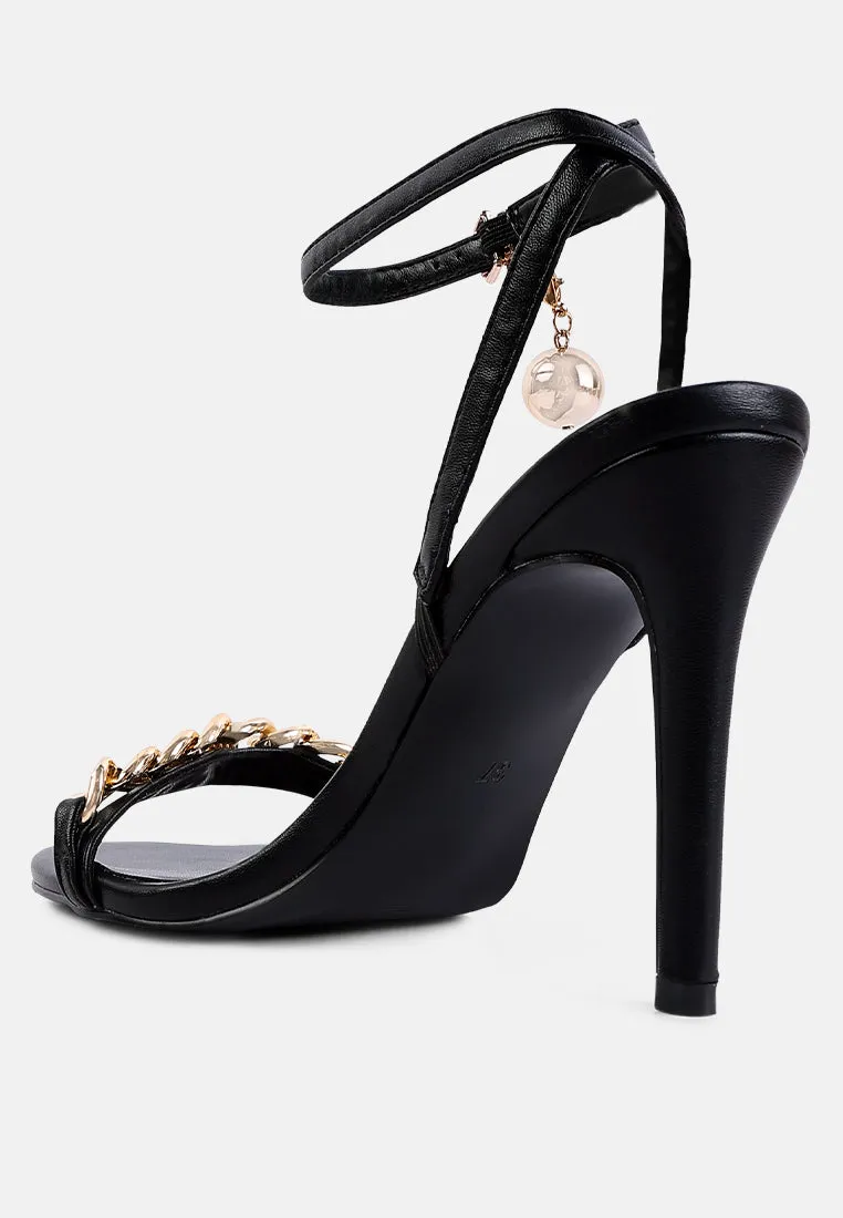 Mooning Metal Chain Strap Stiletto Sandals