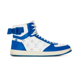 Rivoli Blue and White Leather Monogram High-Top Sneakers Men's 9