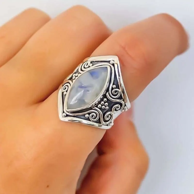 Vintage Big Silver Stone Ring